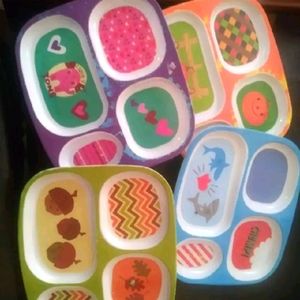 4 Thick Plastic Kids Plates (divided)